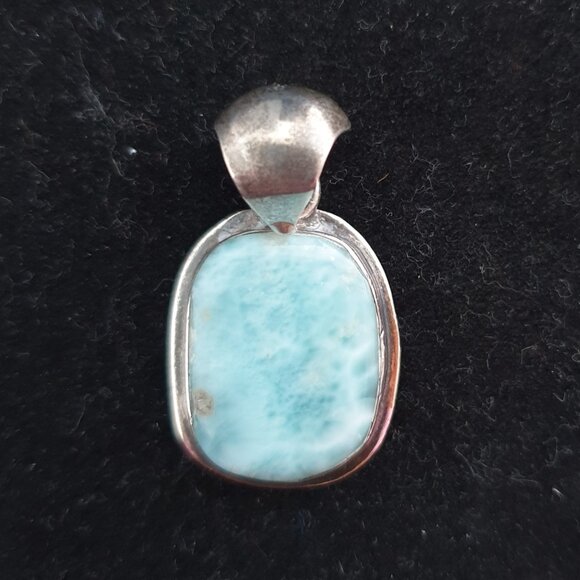 Elegant Vintage Italian 925 Sterling Silver Blue Larimar Pendant Necklace - Picture 10 of 14